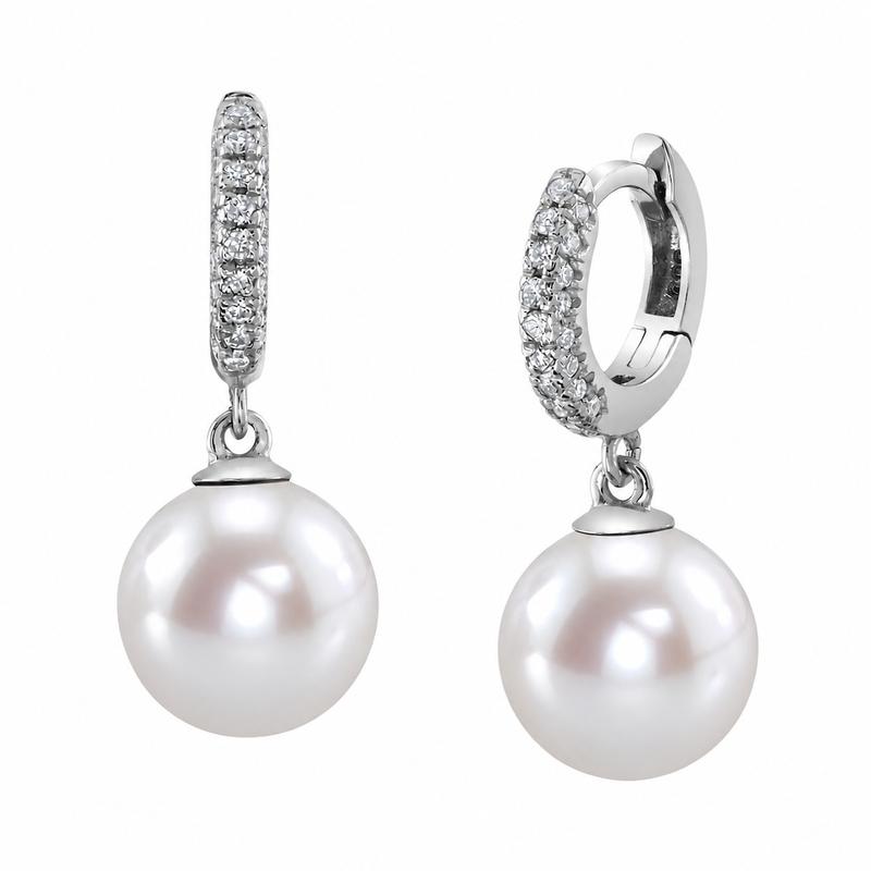 Freshwater Pearl & Diamond Huggie Eileen Earrings