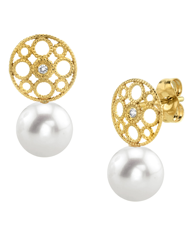 Freshwater Pearl & Diamond Faye Earrings - Third Image