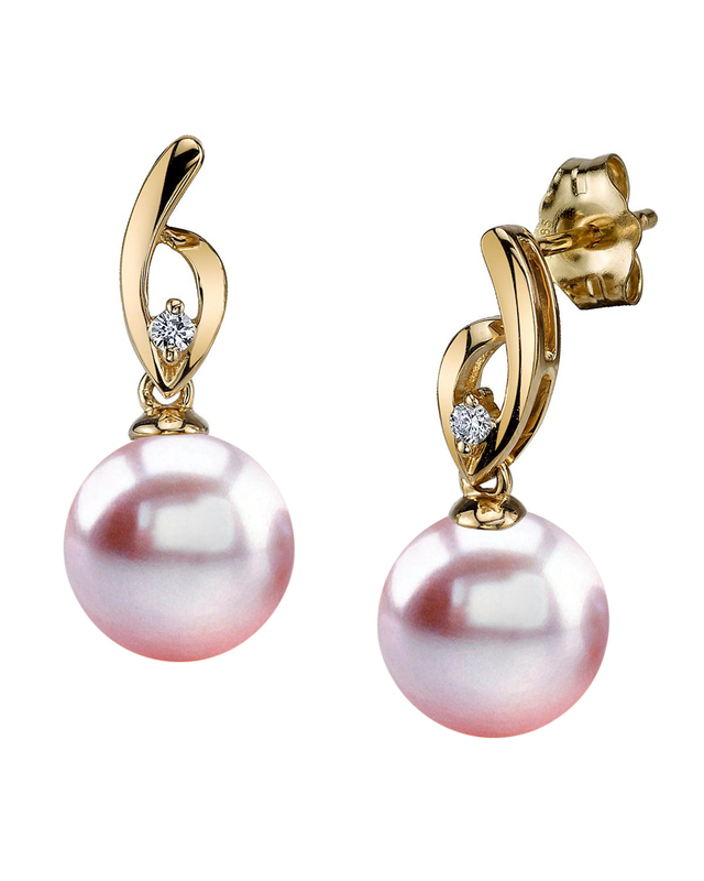 14K Gold Pink Freshwater Pearl & Diamond Lois Earrings - Secondary Image