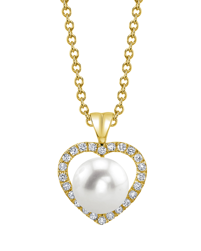 Freshwater Pearl & Diamond Heart Amour Pendant - Third Image
