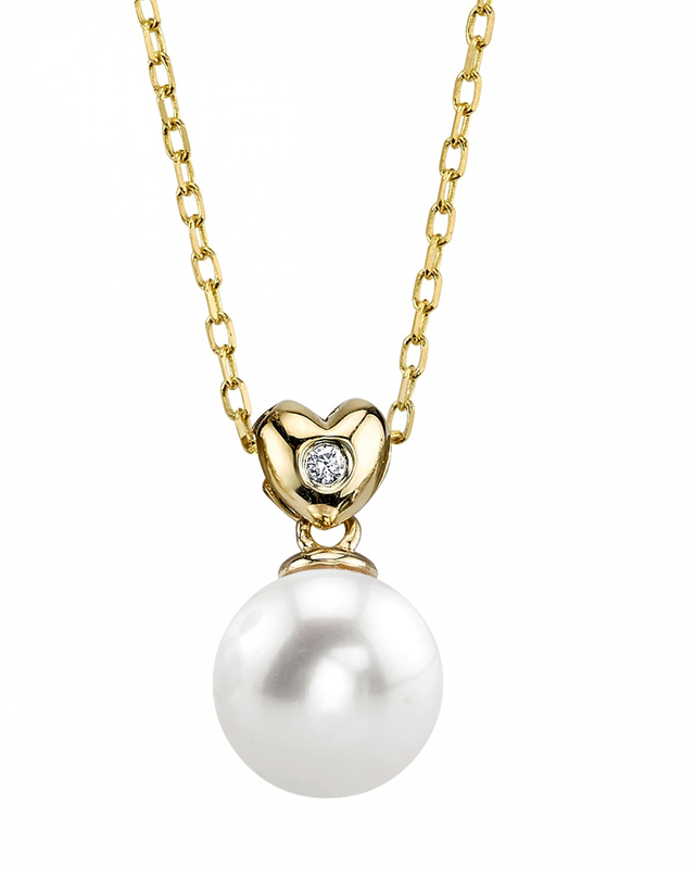 14K Gold Freshwater Pearl & Diamond Lev Pendant - Secondary Image