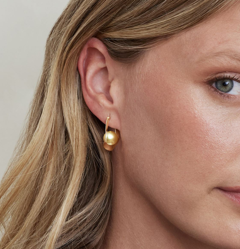 Golden South Sea Pearl Hoop Sloane Earrings - Model Image