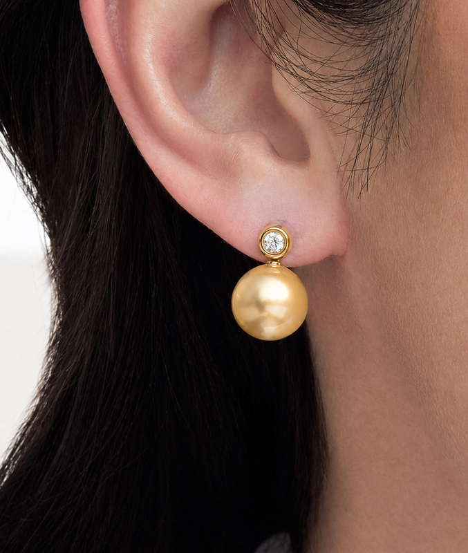 Golden South Sea Pearl & Diamond Dakota Earrings - Secondary Image