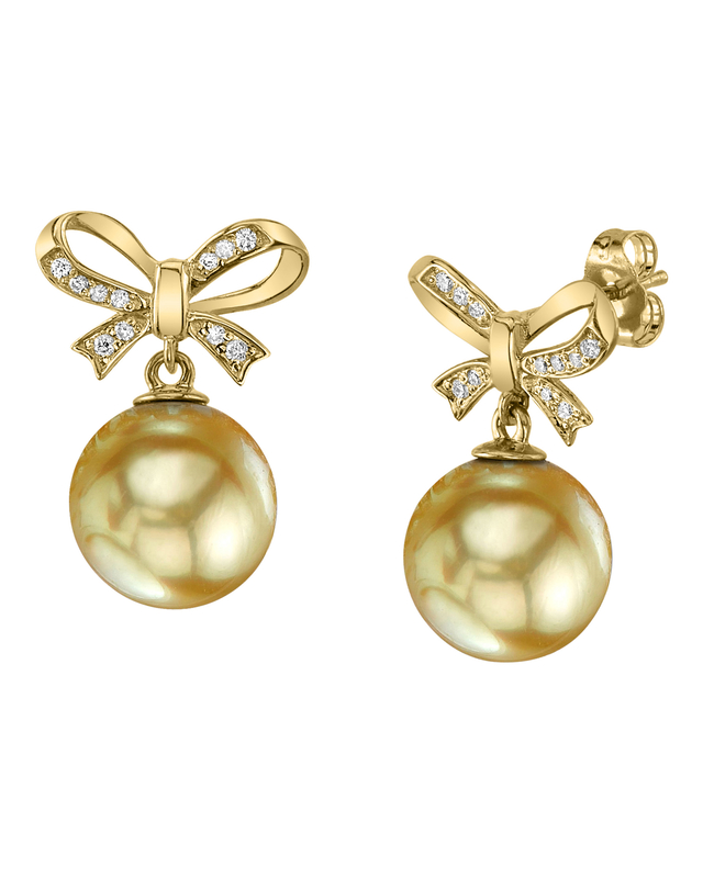 Golden South Sea Pearl & Diamond Bow Dolly Earrings