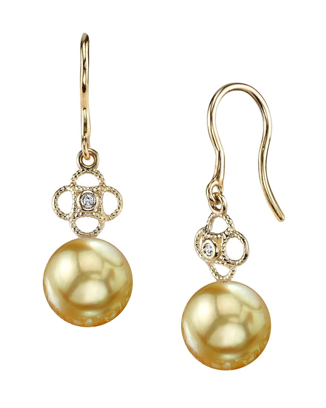 Golden South Sea Pearl & Diamond Lacy Earrings