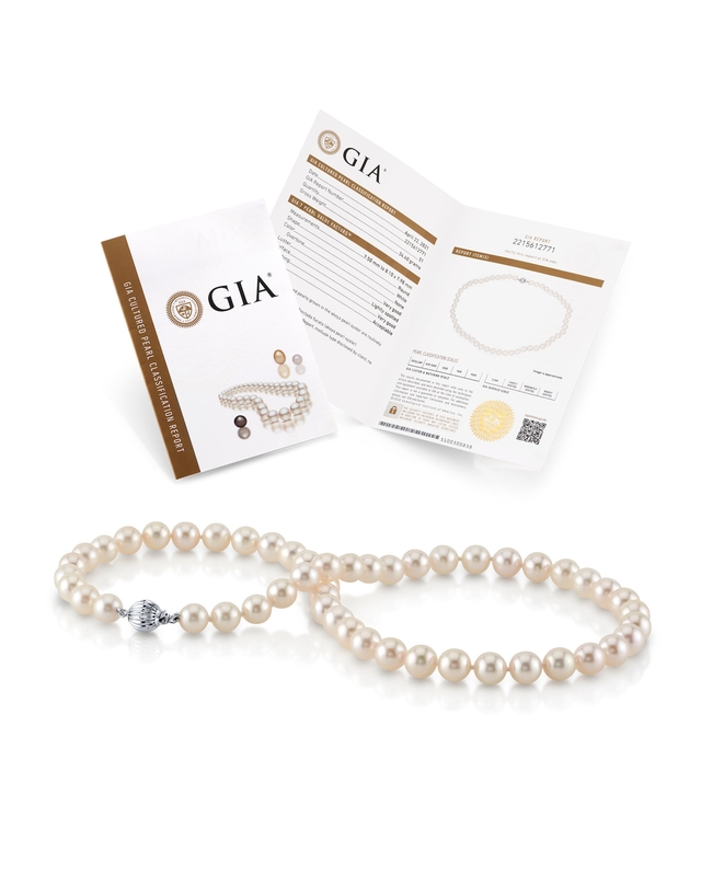 8.0-8.5mm Japanese Akoya White Pearl Necklace- AAA Quality - Fourth Image