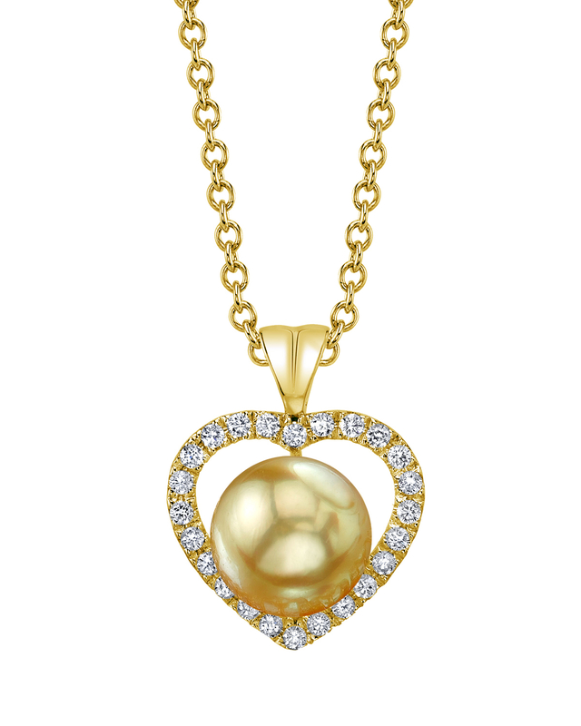 Golden South Sea Pearl & Diamond Heart Amour Pendant