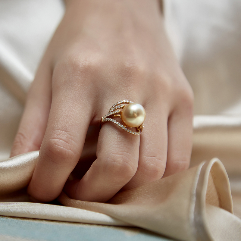 Golden Pearl & Diamond Clara Ring - Model Image