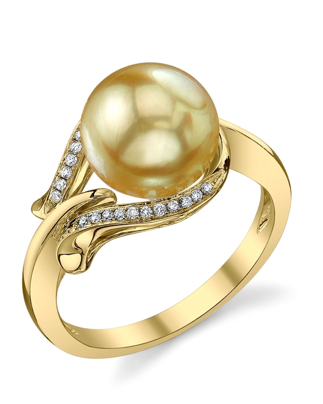 Golden Pearl & Diamond Willow Ring