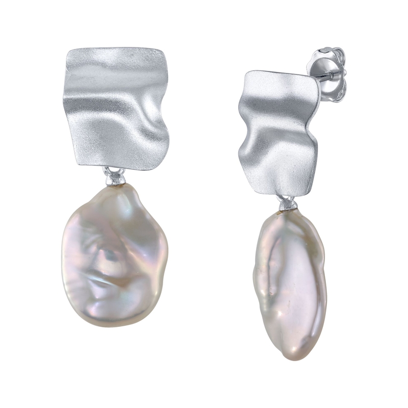 White Freshwater Baroque Pearl Kaia Earrings