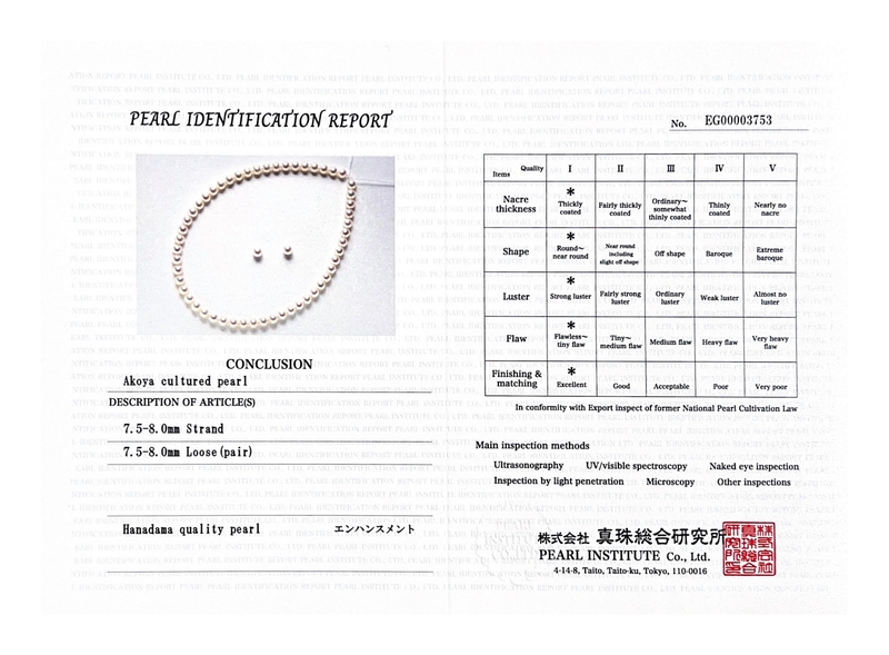 7.5-8.0mm Hanadama Pearl Necklace and Earring Set - Secondary Image