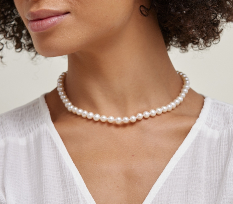 7.0-7.5mm White Freshwater Pearl Necklace - AAAA Quality - Model Image