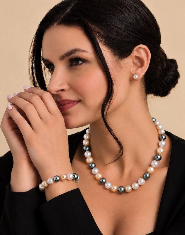 8-10mm South Sea Multicolor Pearl Necklace - AAAA Quality - Secondary Image
