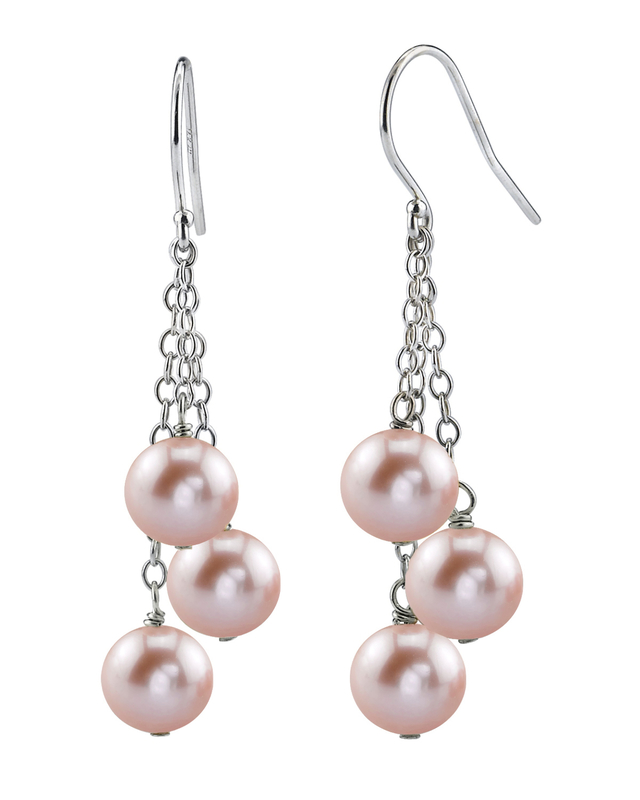 14K Gold Pink Freshwater Pearl Cluster Earrings