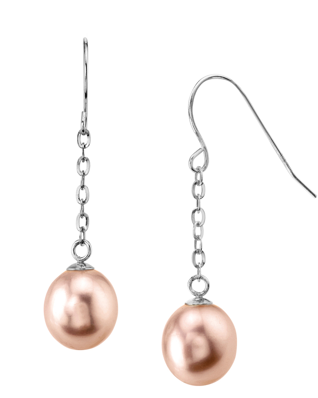 14K Gold Drop-Shape Pink Freshwater Pearl Lila Tincup Earrings
