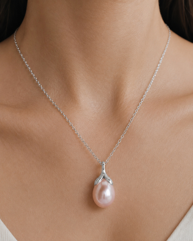 10-11mm Pink Freshwater Pearl Rose Gold Plated Olive Drop Pendant - Third Image