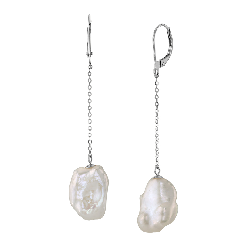 18K White Freshwater Baroque Pearl Polly Earrings