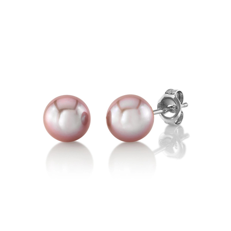 7mm Pink Freshwater Round Pearl Stud Earrings