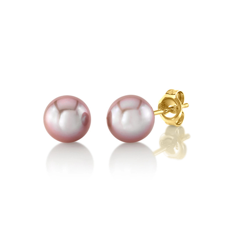 8mm Pink Freshwater Round Pearl Stud Earrings