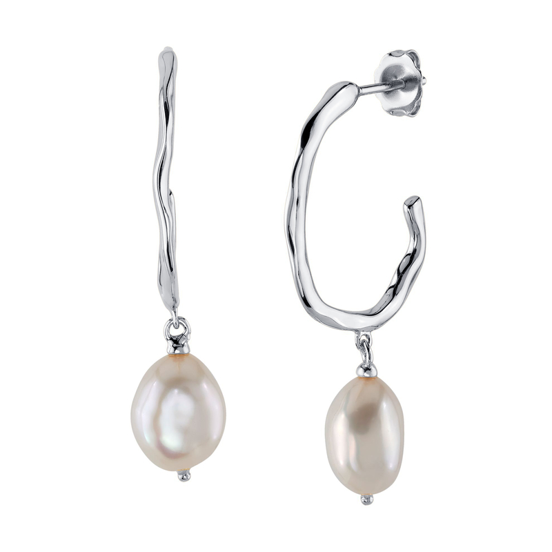 White Freshwater Baroque Hoop Pearl Sawyer Earrings