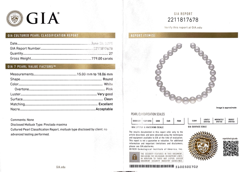 15-18.6mm GIA Certified White South Sea Pearl Necklace - AAAA Quality - Secondary Image