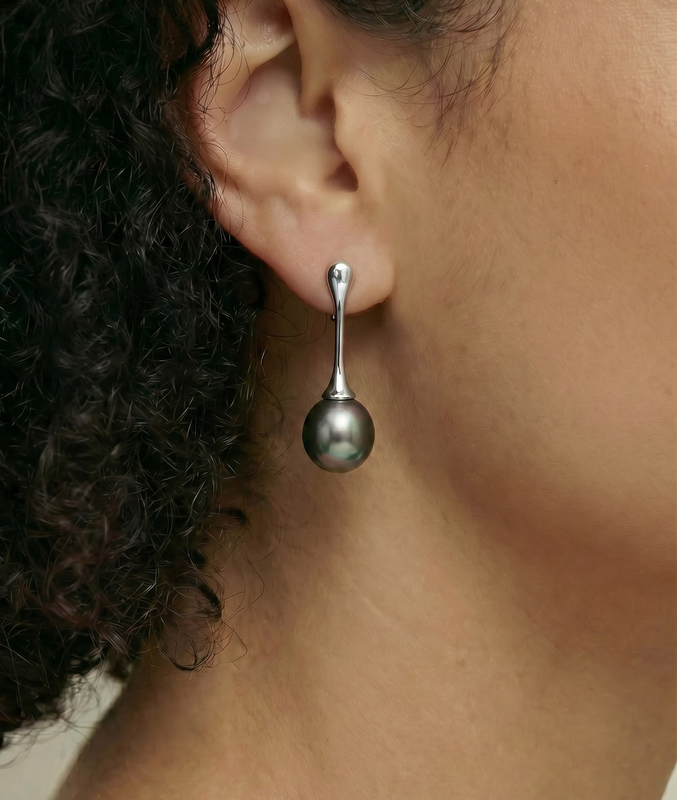 Tahitian South Sea Pearl Long Teardrop Earrings - Secondary Image