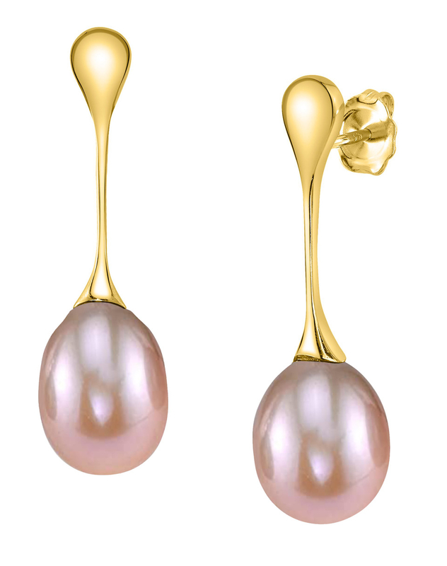 Pink Freshwater Pearl Long Teardrop Earrings - Model Image