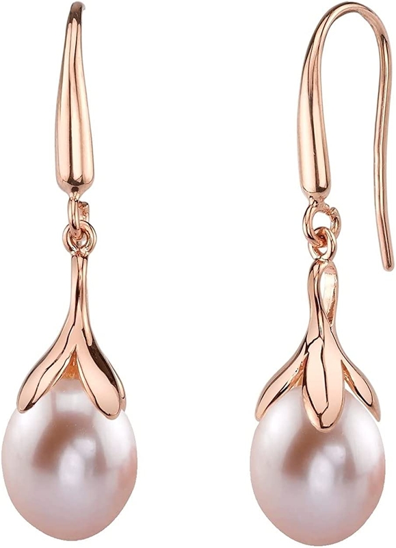 Pink Freshwater Pearl Olive Drop Earrings