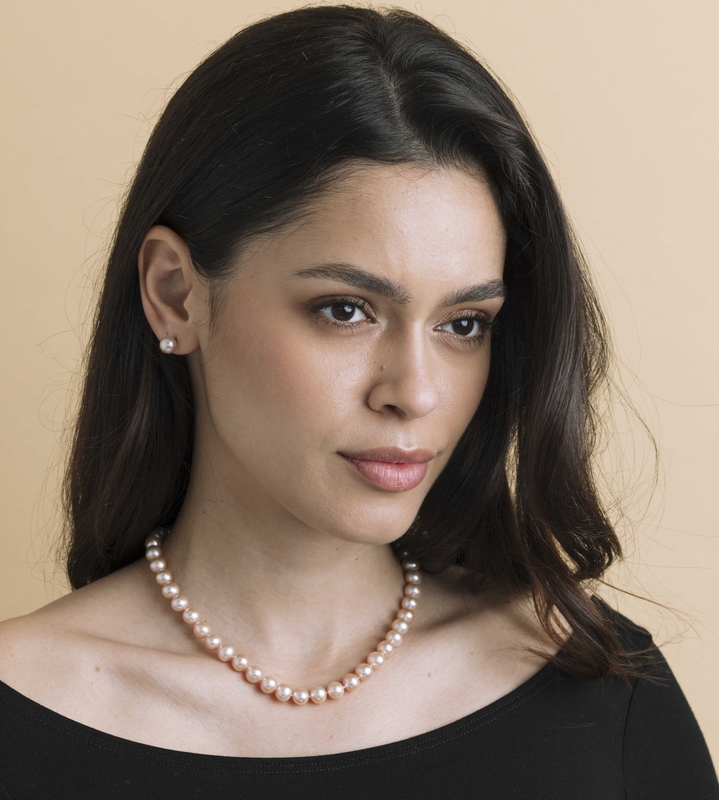 8.0-8.5mm Pink Freshwater Pearl Necklace & Earrings - Third Image