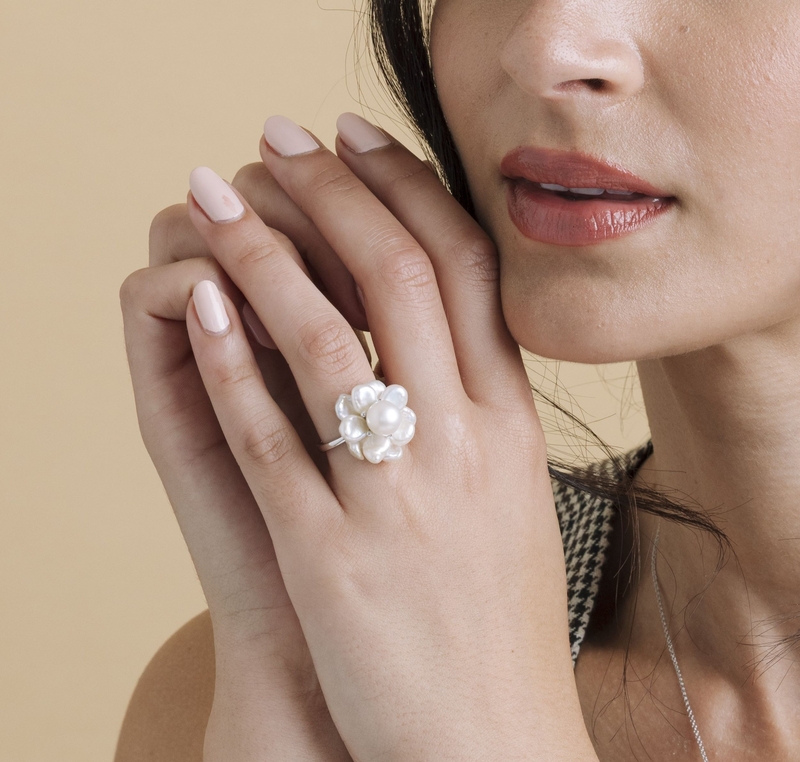 White Freshwater Cultured Keshi Pearl Ring