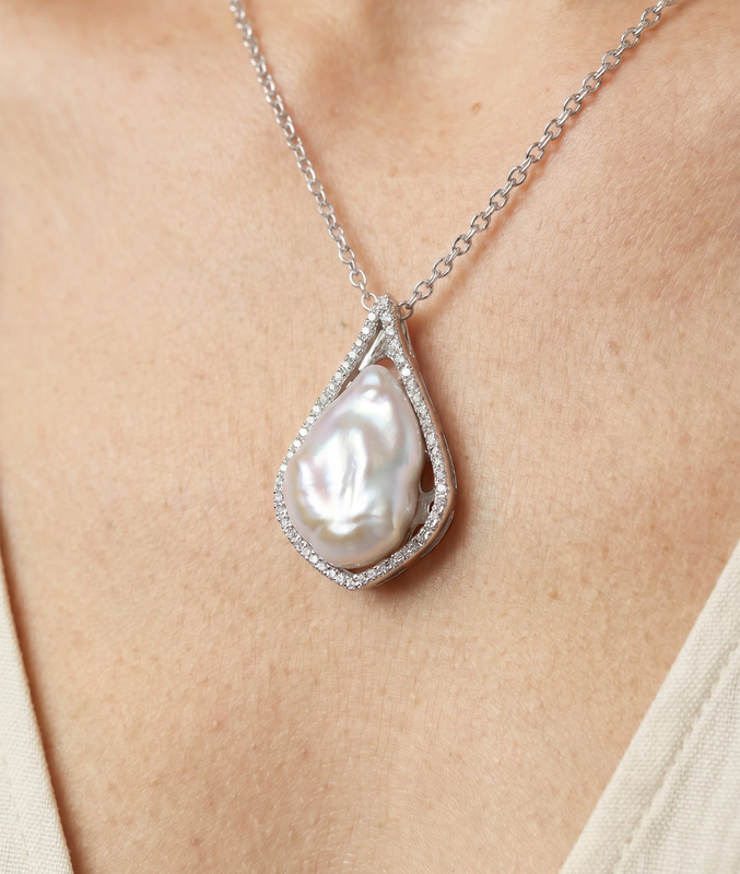 White Freshwater Baroque Coin Pearl Majestic Pendant - Secondary Image