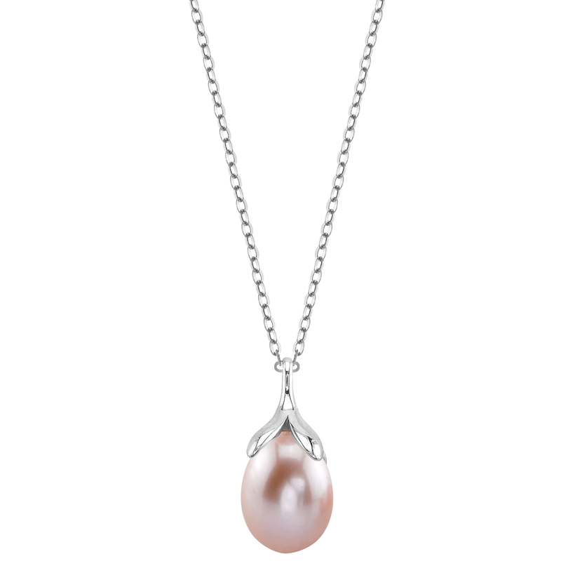 10-11mm Pink Freshwater Pearl Rose Gold Plated Olive Drop Pendant