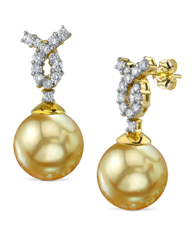 Golden South Sea Pearl & Diamond Swirl Earrings