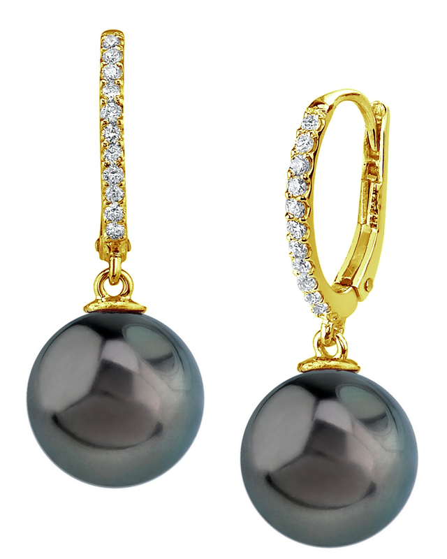 Tahitian South Sea Pearl & Diamond Aurora Leverback Earrings - Secondary Image