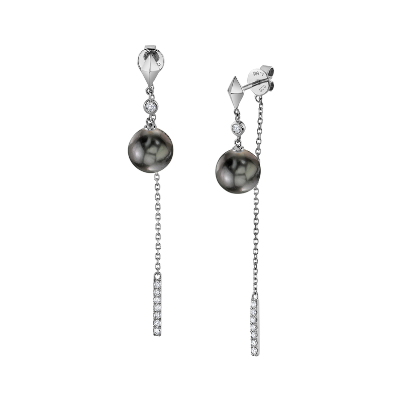 Tahitian South Sea Pearl & Diamond Threader Krystal Earrings