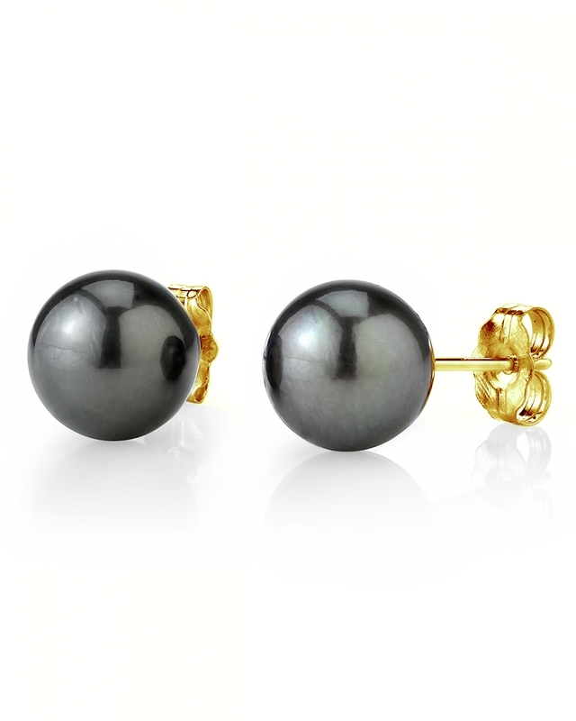 12mm Tahitian South Sea Round Pearl Stud Earrings- Various Colors - Secondary Image