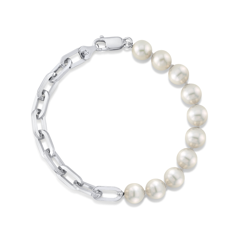 7mm White Freshwater Scarlett Pearl & Chain Bracelet