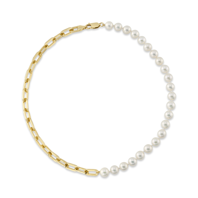 7mm White Freshwater Oscar Pearl & Chain Necklace - Model Image
