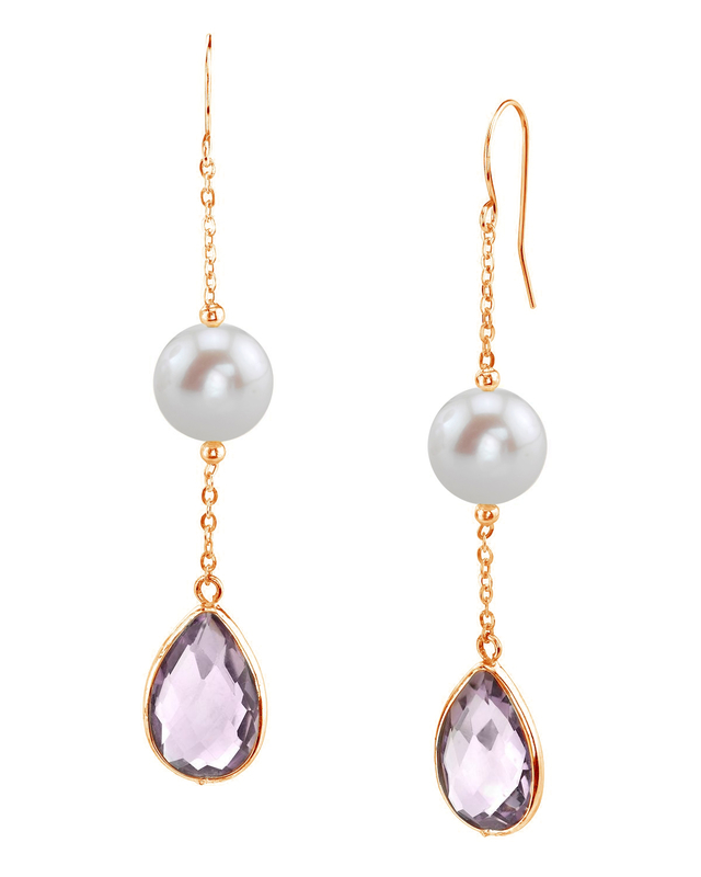 14K Gold Freshwater Pearl & Amethyst Sophia Tincup Earrings - Model Image