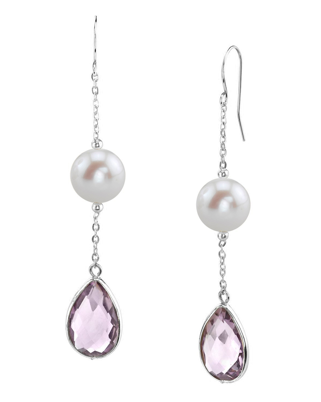 14K Gold Freshwater Pearl & Amethyst Sophia Tincup Earrings