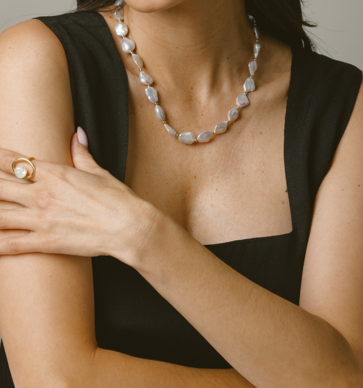 White Freshwater Cultured Keshi Pearl Amara Necklace for Women