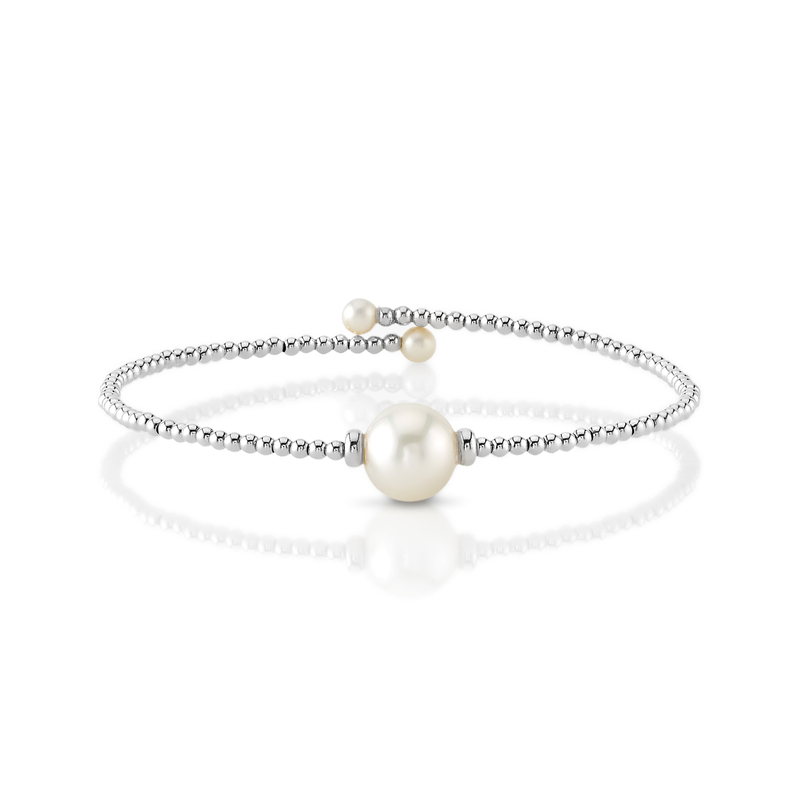 14K Gold White Freshwater Pearl Beaded Bangle Bracelet