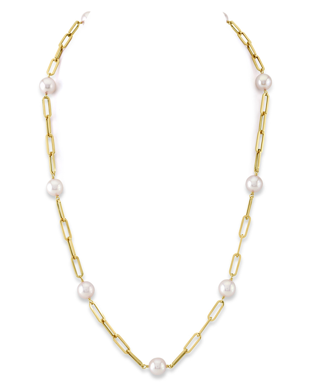 14K Gold Japanese Akoya Pearl & Chain Link Necklace - Secondary Image