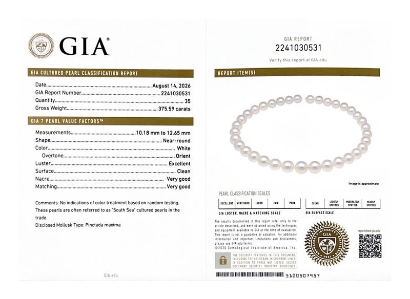 10-12mm White South Sea Round Pearl Necklace AAAA Quality - GIA Certified - Secondary Image