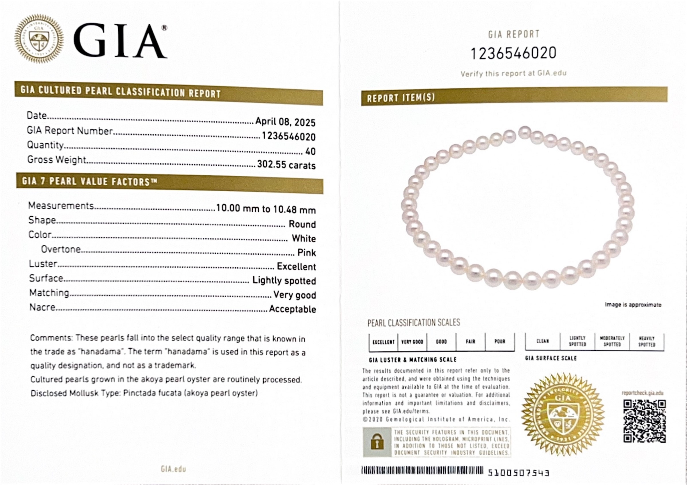 10.0-10.5mm Japanese Akoya White Pearl Necklace - GIA Certified