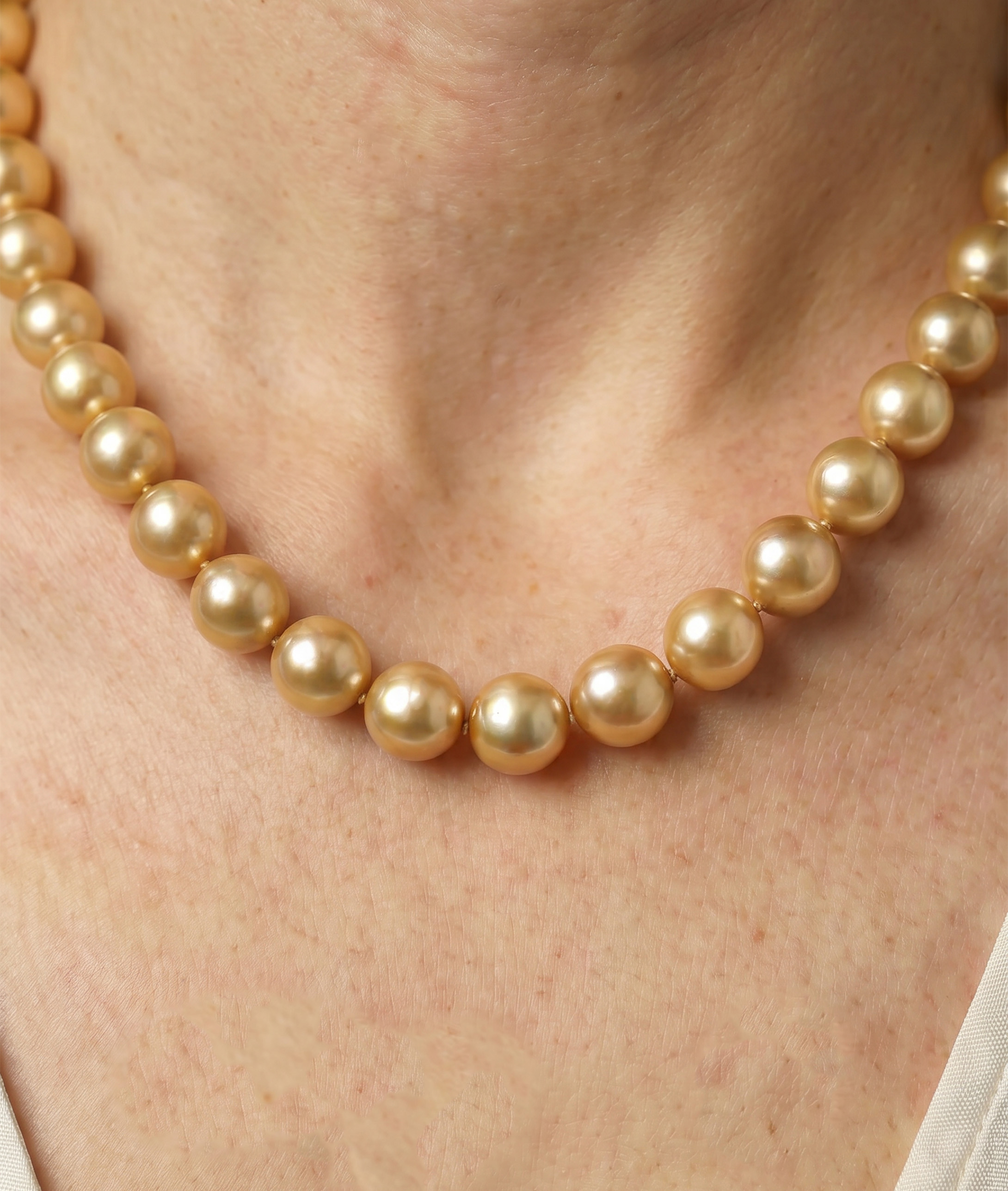 12-14mm Golden South Sea Oval Pearl Necklace - AAAA Quality - Secondary Image