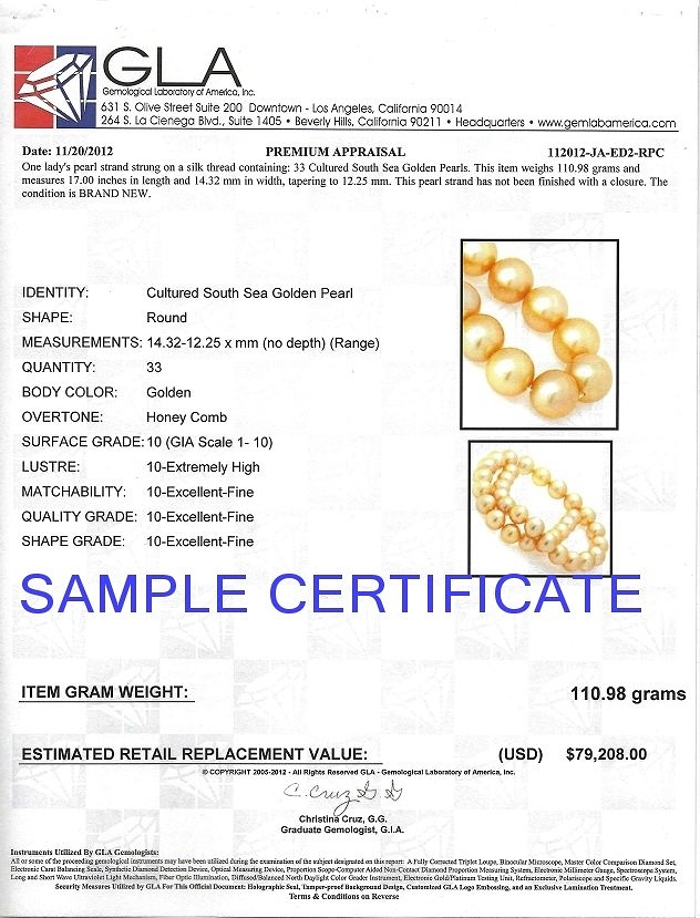 12-14mm Golden South Sea Pearl Necklace - AAAA Quality
