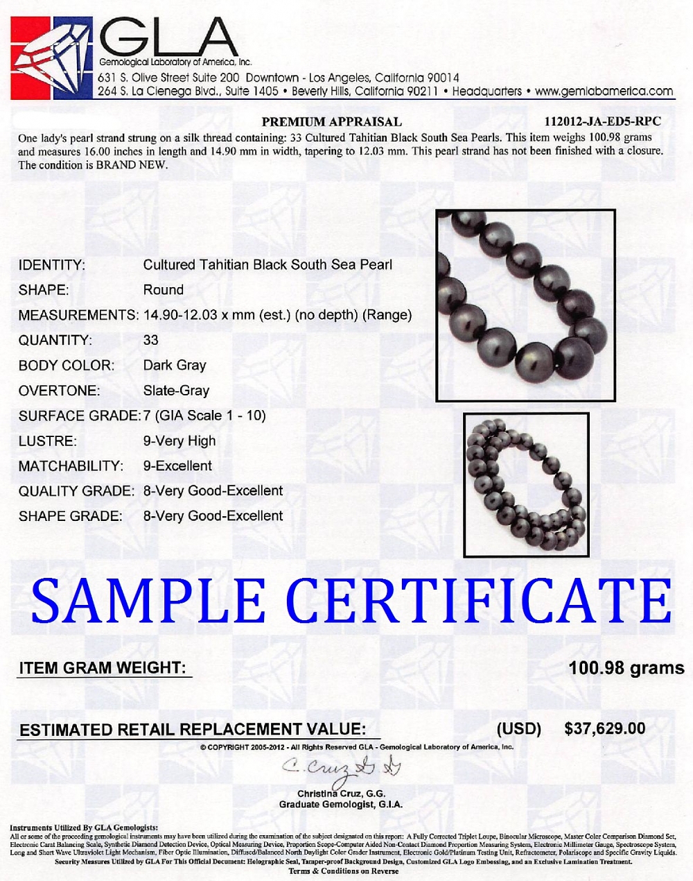 12-14mm Dark Round Tahitian South Sea Pearl Necklace - AAA Quality