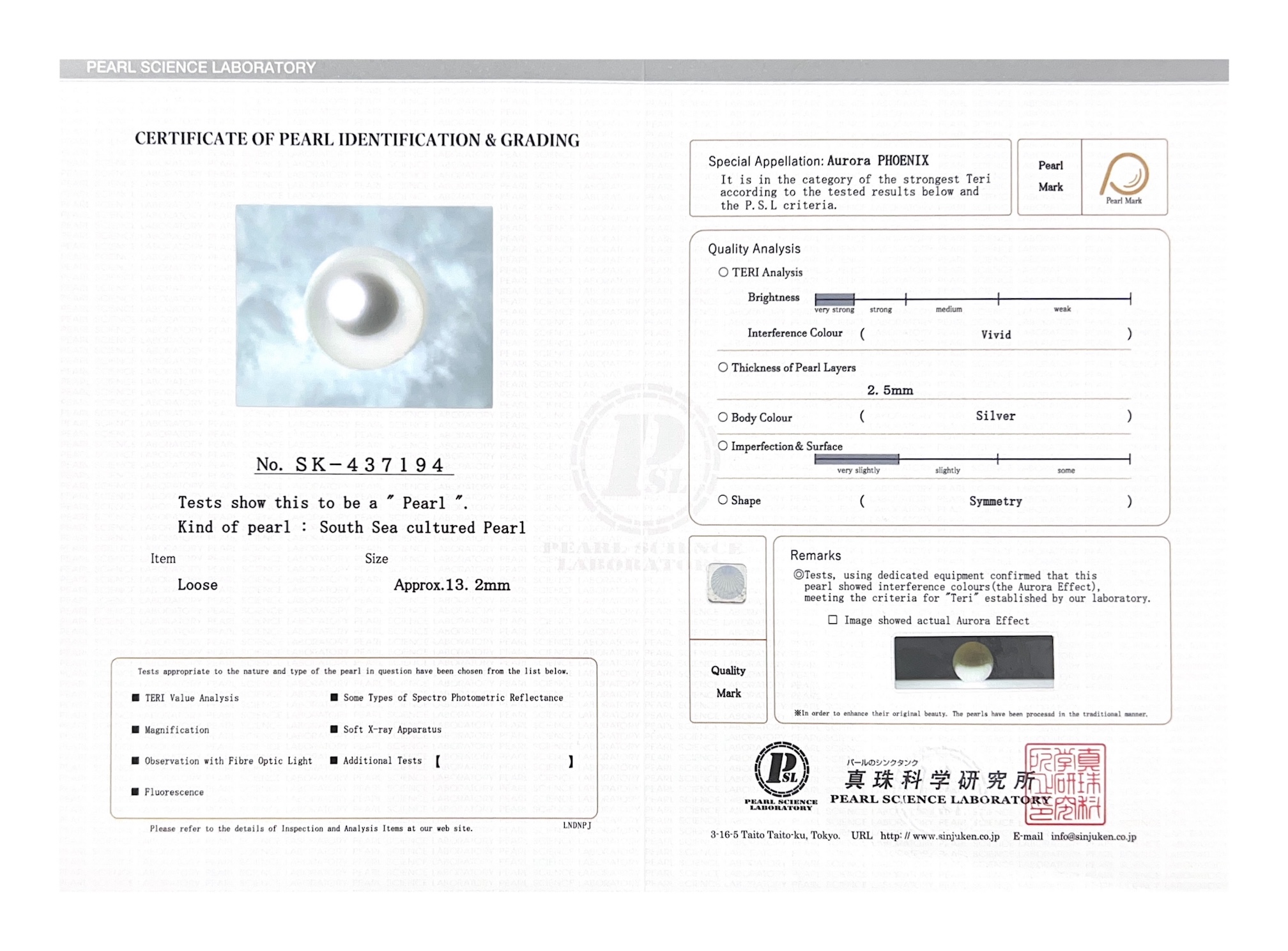 13mm White South Sea Loose Pearl - PSL Certified - Model Image