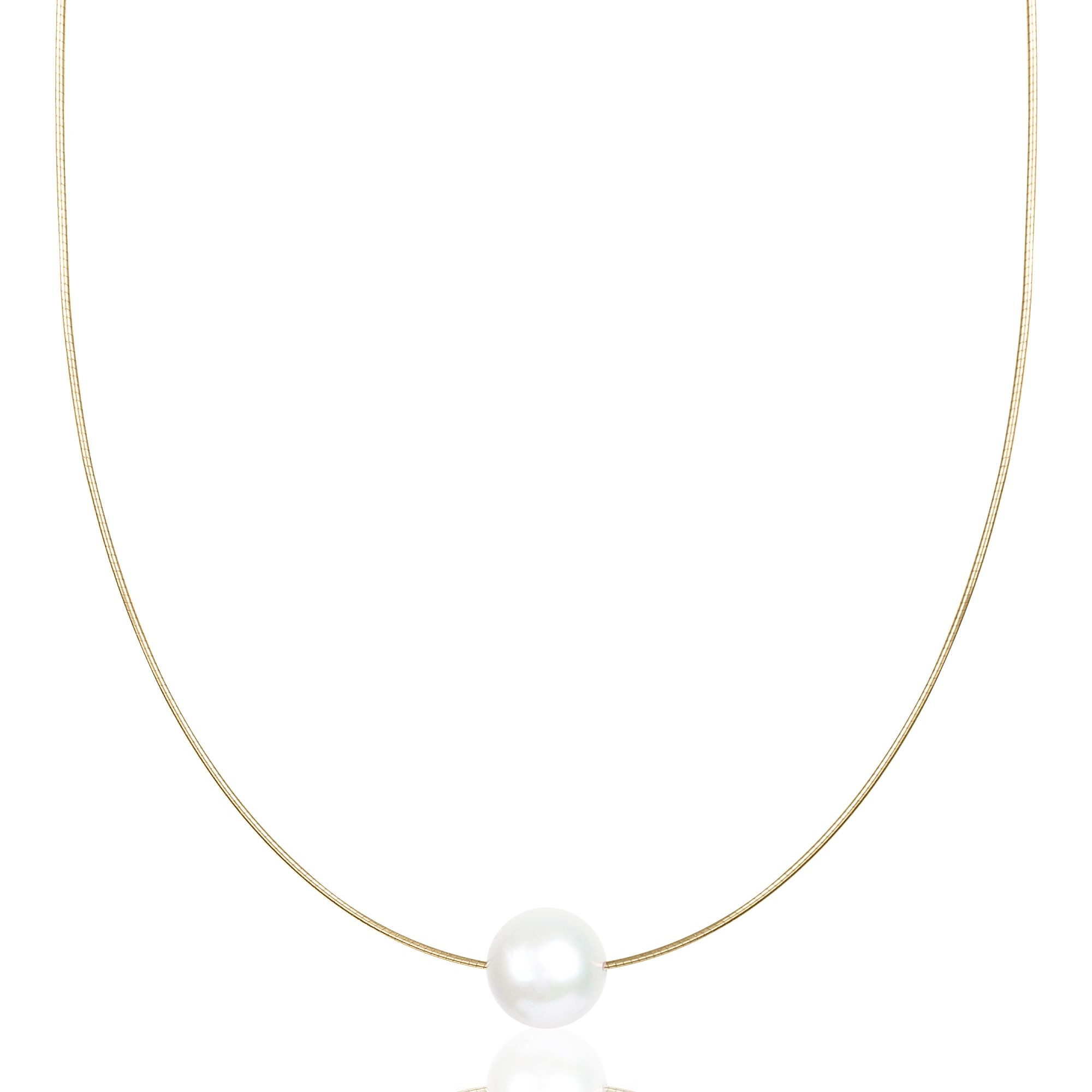 14K Round Omega Large White 13mm Pearl Solitaire Necklace